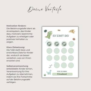 Belohnungsplan für Kinder, Belohnungstafel Dino, Wochenplan mit Belohnung für Kinder, Verstärkerplan PDF Download Bild 3