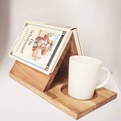 Buchhalter mit Ablage, Buchstütze, Nachttisch, Buchablage, Dekoration, Bücherhaus, Geschenk für Leseratte, Bücherfan