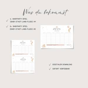 Babyparty Spiel, Baby Stadt Land Fluss Spiel in Größe A4 & A5, digitaler Download Bild 2