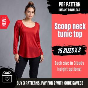 Loose Fit Top Pattern | Wide Neck Top Pattern | Full fitted Sleeves | Long Top Pattern | Basic Top Pattern | Women Top P Bild 1