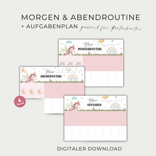 Tagesplan für Kinder, Morgen- Abendroutine Kinder, Routineplan Einhorn, zum Ausdrucken, Tagesplaner, PDF-Download