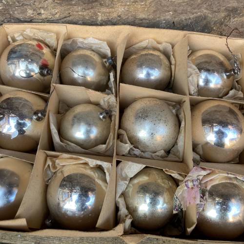 12 antike Christbaumkugeln silber Christbaumschmuck Lauscha Glas Vintage 20er 30er Jahre