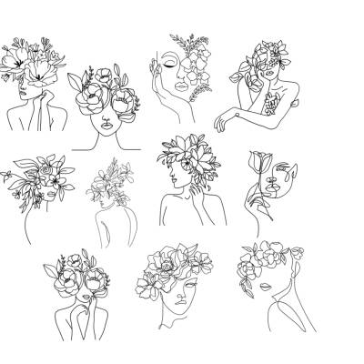 Blumen Line Art Frauen Bundle  - SVG Download Datei - Plotterdatei - Basteln - DIY - Cricut -