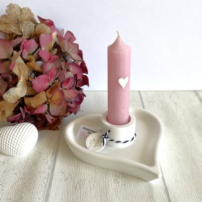 Handgefertigter Kerzenständer Herz in Weiß, kleine Aufmerksamkeit & Deko