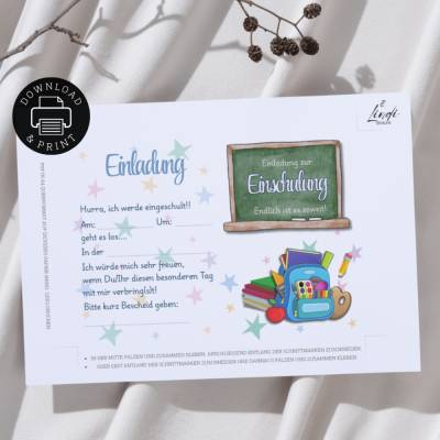 Einladung Einschulung Tafel | Digitaler Druck | zum selbst Ausdrucken | PDF
