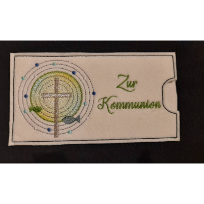 Schokoladenhülle aus Filz bestickt, rechteckig, Kommunion, Firmung, Konfirmation