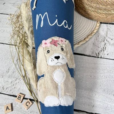 Mädchen Schultüte mit flauschigem Hund aus Stoff 70 cm