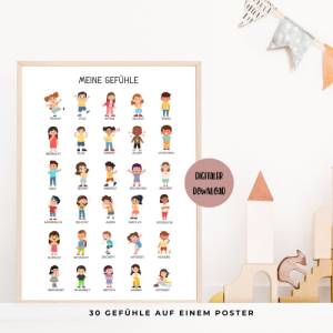 Gefühle Poster für  Kinder in A4 + A3, Emotionen Poster, Montessori Lernposter zum Ausdrucken,  PDF-Datei Bild 1