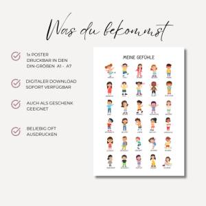Gefühle Poster für  Kinder in A4 + A3, Emotionen Poster, Montessori Lernposter zum Ausdrucken,  PDF-Datei Bild 2