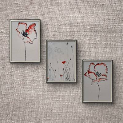3 minimalistische Zeichnungen im Set Original Blumen Blumenwiese