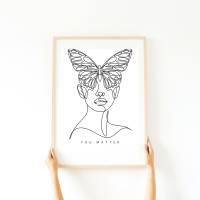 Blumen Line Art Frauen Woman -  Küche Esszimmer Wandkunst - Digital Poster Druck Download Bild 1