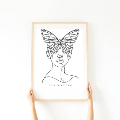 Blumen Line Art Frauen Woman -  Küche Esszimmer Wandkunst - Digital Poster Druck Download