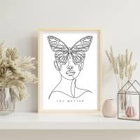 Blumen Line Art Frauen Woman -  Küche Esszimmer Wandkunst - Digital Poster Druck Download Bild 2