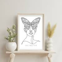 Blumen Line Art Frauen Woman -  Küche Esszimmer Wandkunst - Digital Poster Druck Download Bild 3