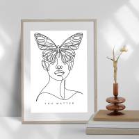Blumen Line Art Frauen Woman -  Küche Esszimmer Wandkunst - Digital Poster Druck Download Bild 4