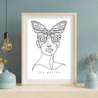 Blumen Line Art Frauen Woman -  Küche Esszimmer Wandkunst - Digital Poster Druck Download Bild 5