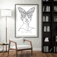 Blumen Line Art Frauen Woman -  Küche Esszimmer Wandkunst - Digital Poster Druck Download Bild 6
