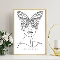 Blumen Line Art Frauen Woman -  Küche Esszimmer Wandkunst - Digital Poster Druck Download Bild 7