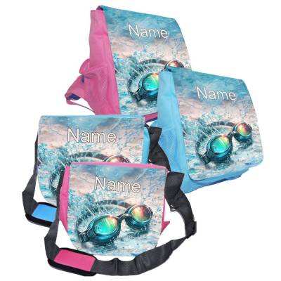 Kindergarten Rucksack oder Tasche Motiv Schwimmen mit Name / personalisierbar / Blau / Rosa
