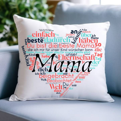 Personalisierte Kissenhülle mit Wunschtext – Text in Herz-, Kreis- oder Sternform – Geschenk für Paare & Familie