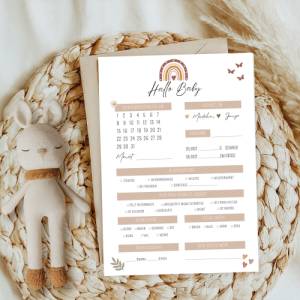 Babyparty Ratespiel, Ausfüllkarten Wünsche-Karten für Babyparty, Boho Regenbogen stil, zum Ausdrucken Bild 1