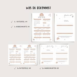 Babyparty Ratespiel, Ausfüllkarten Wünsche-Karten für Babyparty, Boho Regenbogen stil, zum Ausdrucken Bild 4