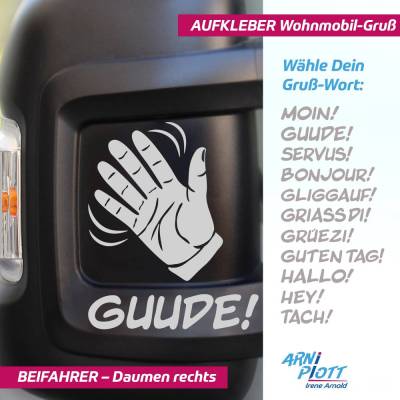 Camper Gruß Aufkleber Moin, Gude, Servus, Campergeschenk: Sticker Camper-Van, Bus, Womo, Winkende Hand – BEIFAHRER