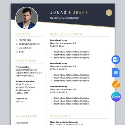Tabellarischer Lebenslauf Vorlage Modern - MS Word, Apple Pages, Google Docs, Canva