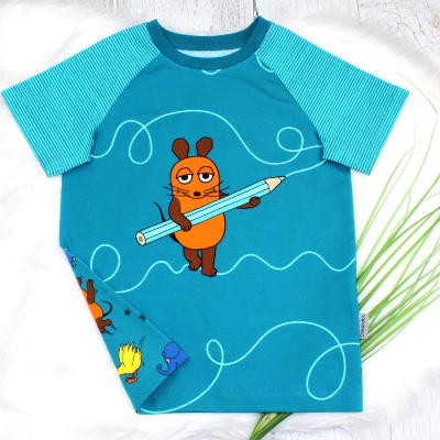 T-Shirt | Die Maus Endlich Schule | Die Sendung mit der Maus | Sommershirt | Raglanshirt | kurzarm | petrol