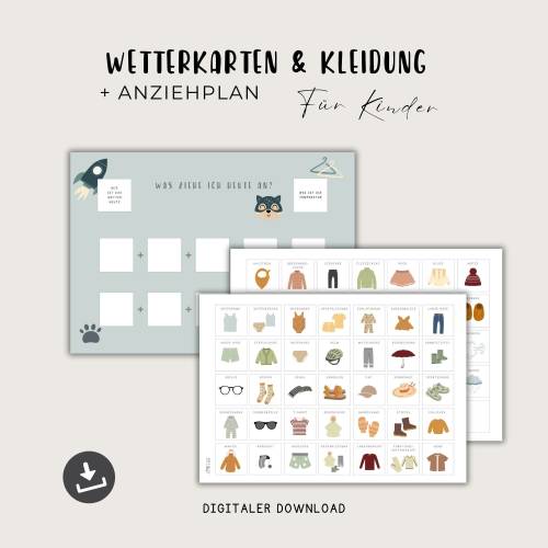 Routinekarten Kinder: Wetter & Kleidung inkl. Anziehplan, Tagesplan & Wochenplaner zum Ausdrucken (A3 & A4)