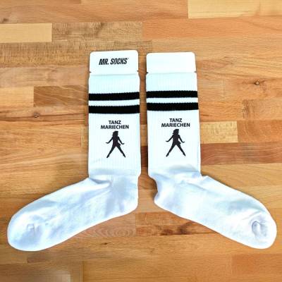 Tanzmariechen Socken mit Silhouette – Tennissocken weiß mit schwarzem Druck – personalisierbar & sportlich