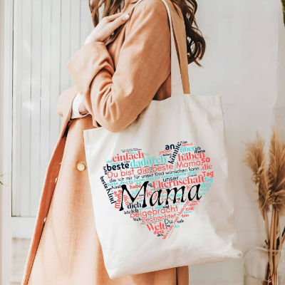 Personalisierte Tote Bagmit Wunschtext – Text in diversen Formenen – nachhaltige Stofftasche mit Stil