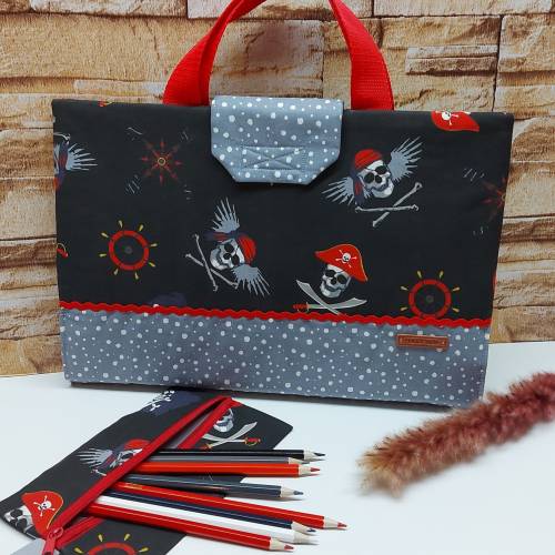 Maltasche Zeichentasche Malmappe Stiftemappe Kreativmappe für Kinder - Aufbewahrung für alle Malutensilien-Piraten