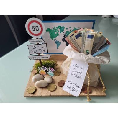 Geldgeschenk: Ein Sack voller Geld zum Geburtstag,  Ruhestand, Reisekasse, Abitur