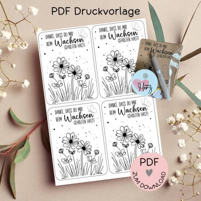 Digitale Datei, PDF-Druckvorlage Karten, Danke, dass du mir beim Wachsen geholfen hast, z.B. für Erzieherinnen, Kit
