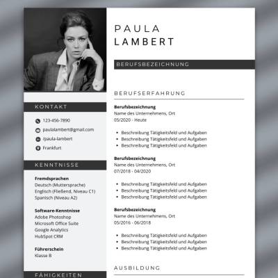 Professioneller Lebenslauf mit Kurzprofil, Lebenslauf Vorlage Word, PDF, Canva, Pages