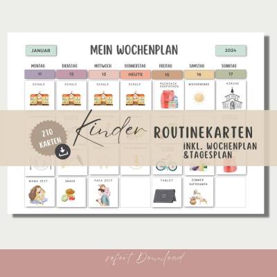 Routinekarten für Kinder, Wochenplan Tagesroutine Montessori inspiriert, PDF in A4 oder A3  zum ausdrucken