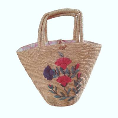 Vintage Korbtasche Strandtasche Strohtasche 60er Jahre mit Blumenfutter und Charme