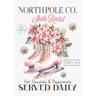 Reispapier - Motiv Strohseide - A4 - Decoupage - Vintage - Shabby - Winter - Weihnachten - Schlittschuh - 200564