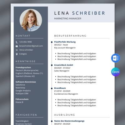 Lebenslauf Modern Zeitleiste, Application template, German CV, Kreativ Bewerbung - MS Word, Canva