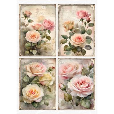 Reispapier - Motiv Strohseide - A4 - Decoupage - Vintage - Rose - 200563