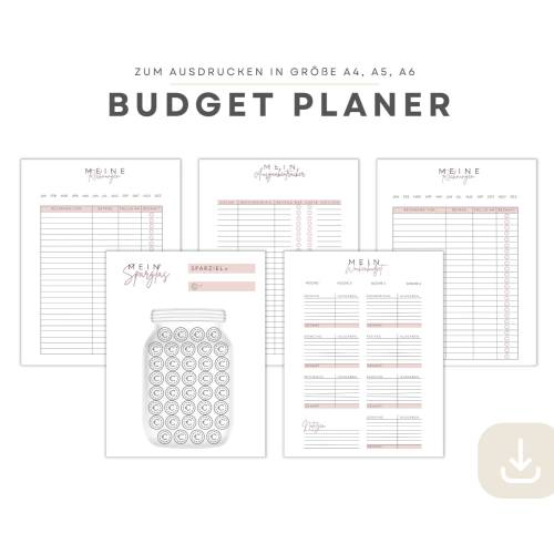 Budget Planer Deutsch, Haushaltsbuch, Finanzplaner zum Ausdrucken, Spartracker, Fixkosten, Monatsbudget, PDF-Sofort Down