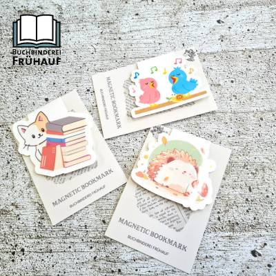  Magnetisches Lesezeichen - 4 verschiedene Motive Igel Katze Eule oder Vögel - Magnetic Bookmark