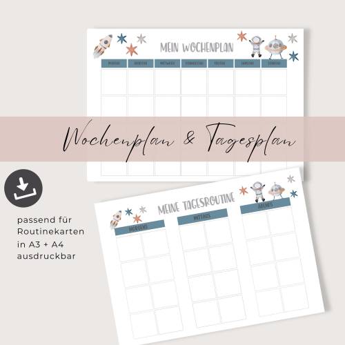 Wochenplan und Tagesplan für Kinder in Größe  A4 oder A3 ausdruckbar, Montessori inspiriert,  PDF Download