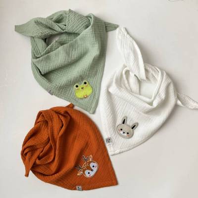 Versandfertig! Musselin Dreieckstuch mit Tierpatches Halstuch 3 Farben NEU zimtblüte