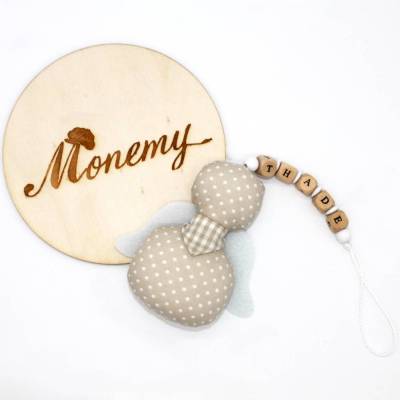 Schutzengel / Glücksbringer beige mit Namen personalisiert / Engel aus Stoff / Geschenk zur Geburt & Taufe