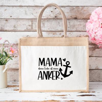 Jutetasche für Mama als Geschenk zum Muttertag – liebevolle Idee mit Anker Motiv