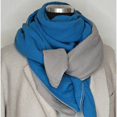 Musselin Tuch Schaltuch Colour Block Optik in der Farbe royal/grau