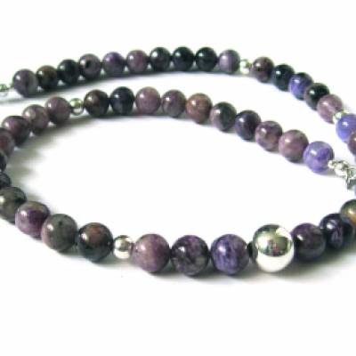 Charoit & Silber 925 Edelsteinkette – Handgefertigte Halskette Unikat für Frauen, Geschenkidee