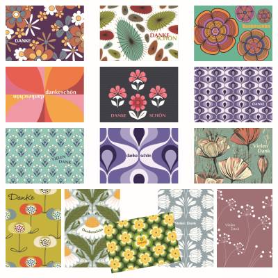Postkarten Danke, Dankeschön, Vielen Dank, Set mit 14 Karten sortiert